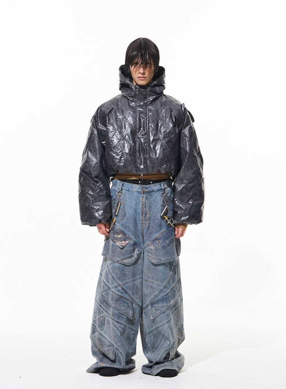 BLIND NO PLAN Wrinkled Hooded Short Bomber Jacket | Face 3 Face