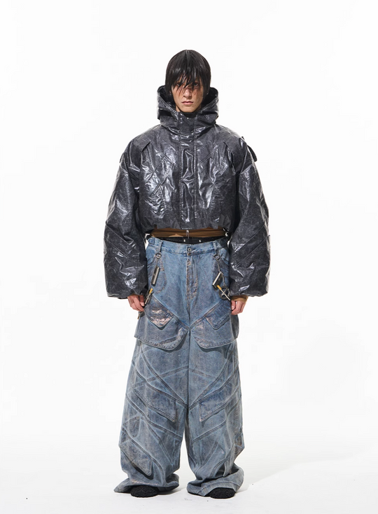 BLIND NO PLAN Wrinkled Hooded Short Bomber Jacket | Face 3 Face