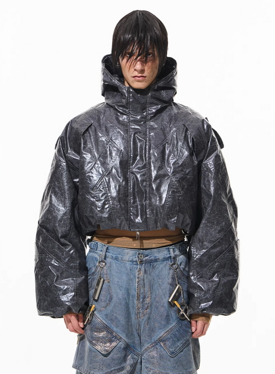BLIND NO PLAN Wrinkled Hooded Short Bomber Jacket | Face 3 Face