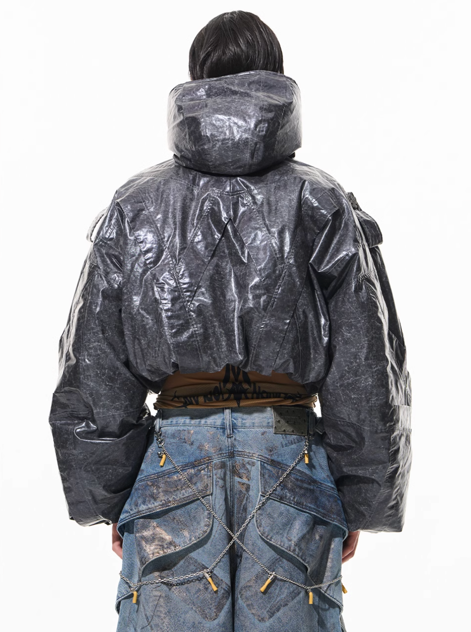 BLIND NO PLAN Wrinkled Hooded Short Bomber Jacket | Face 3 Face