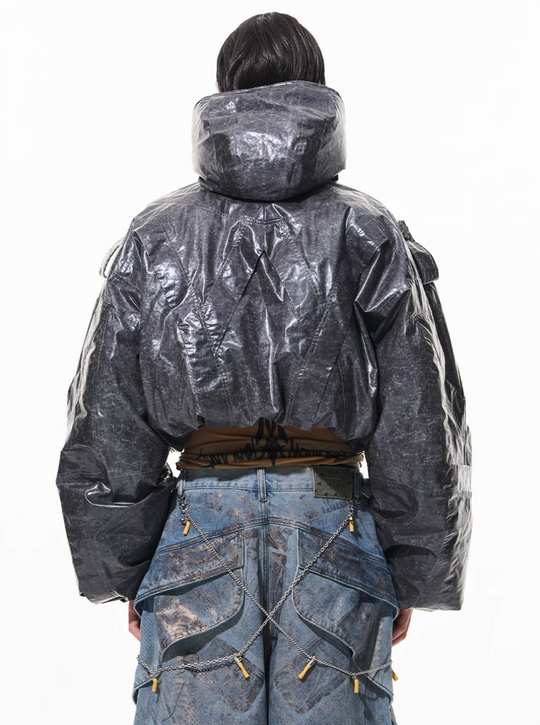 BLIND NO PLAN Wrinkled Hooded Short Bomber Jacket | Face 3 Face