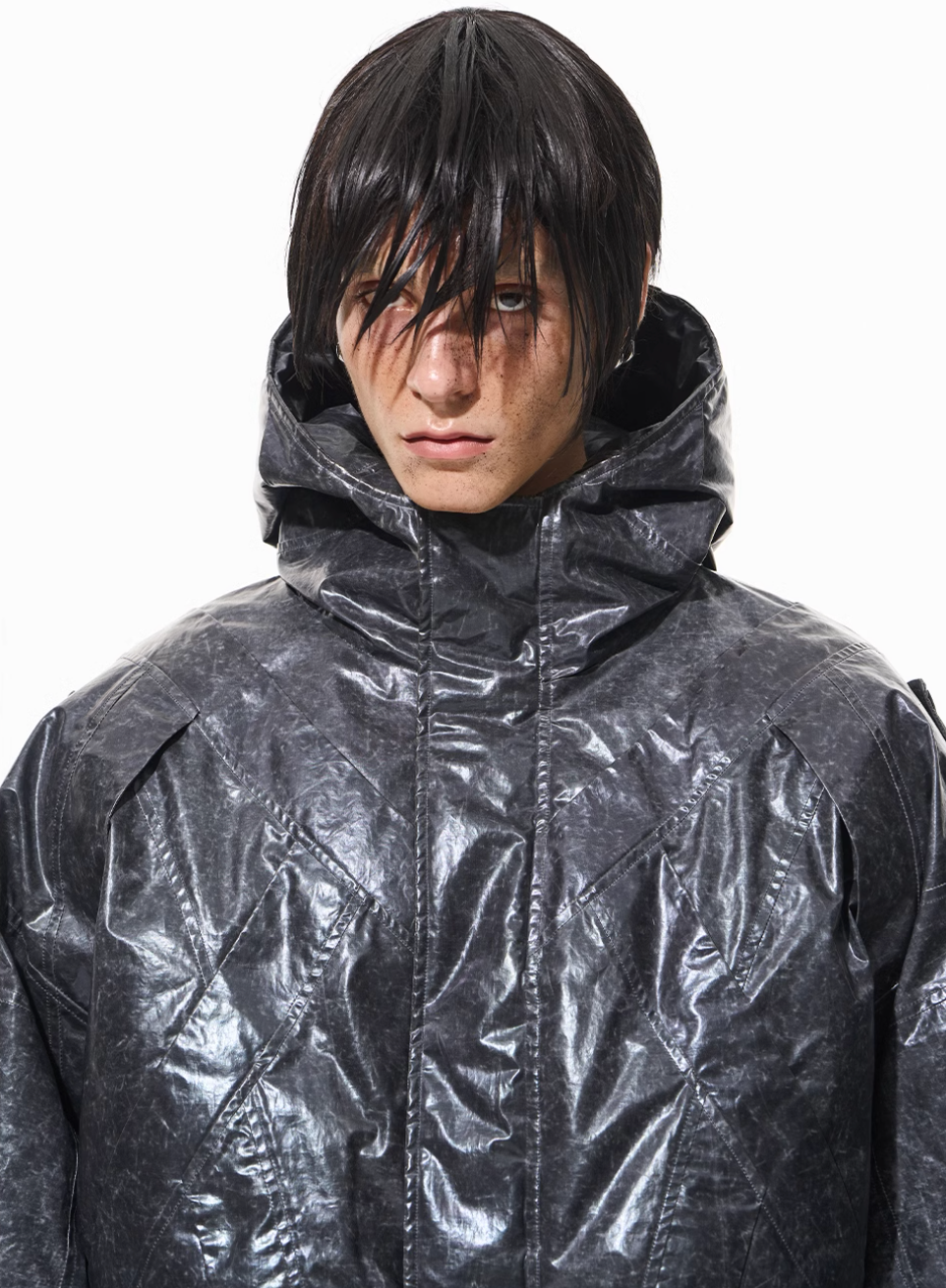 BLIND NO PLAN Wrinkled Hooded Short Bomber Jacket | Face 3 Face