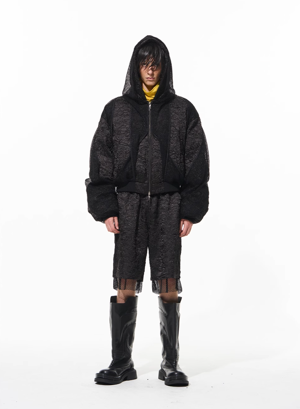 BLIND NO PLAN Double-layer Patchwork Hooded Bomber Jacket | Face 3 Face