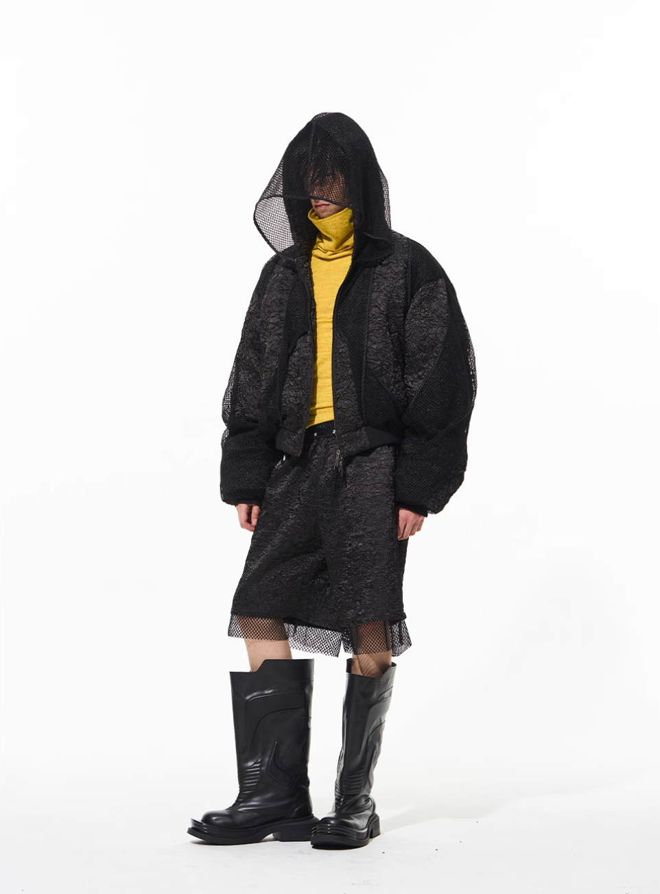 BLIND NO PLAN Double-layer Patchwork Hooded Bomber Jacket | Face 3 Face