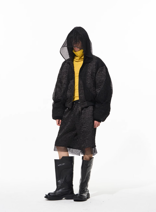 BLIND NO PLAN Double-layer Patchwork Hooded Bomber Jacket | Face 3 Face