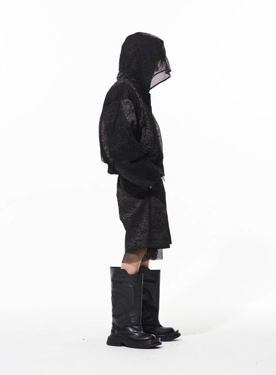 BLIND NO PLAN Double-layer Patchwork Hooded Bomber Jacket | Face 3 Face