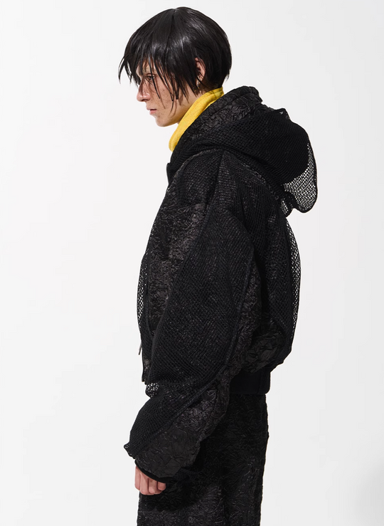 BLIND NO PLAN Double-layer Patchwork Hooded Bomber Jacket | Face 3 Face