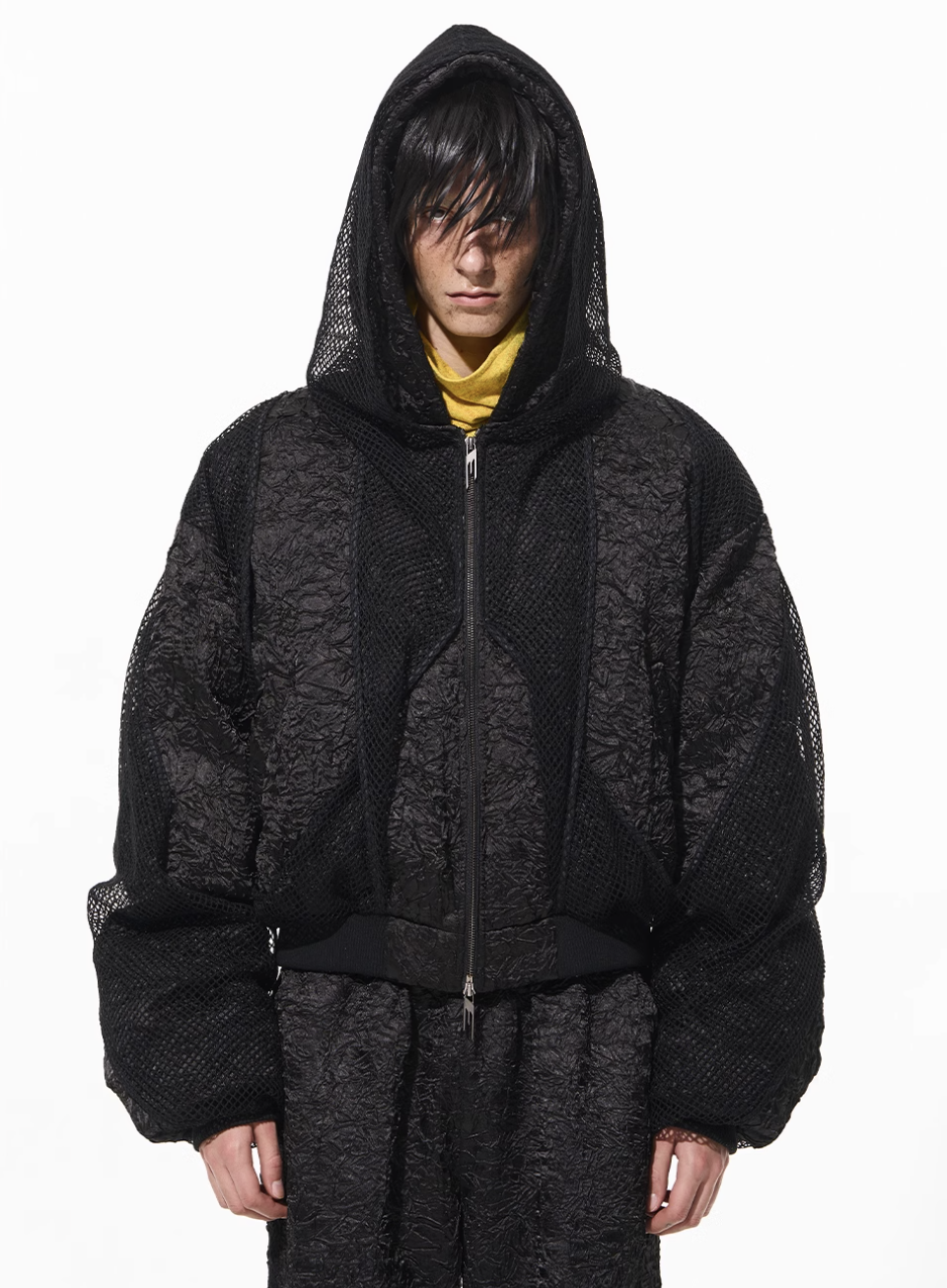 BLIND NO PLAN Double-layer Patchwork Hooded Bomber Jacket | Face 3 Face