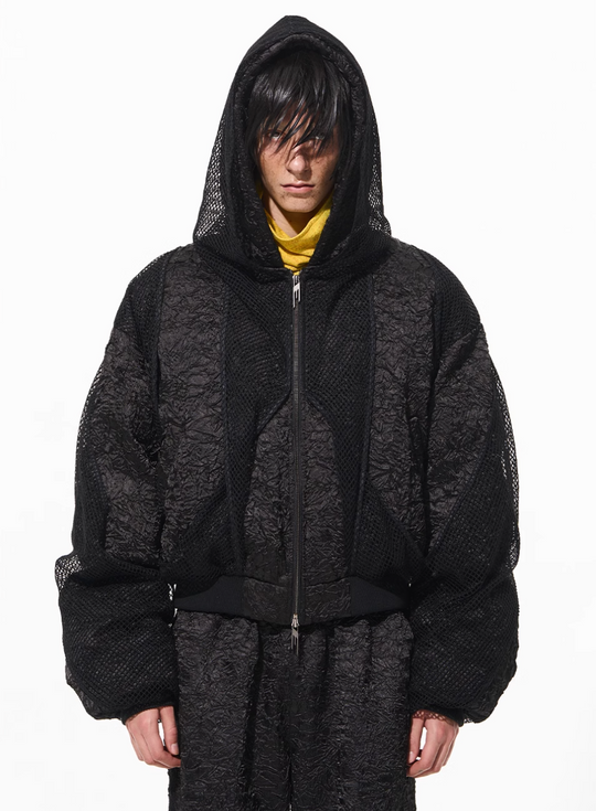 BLIND NO PLAN Double-layer Patchwork Hooded Bomber Jacket | Face 3 Face