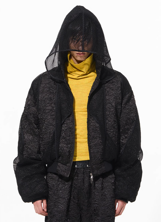 BLIND NO PLAN Double-layer Patchwork Hooded Bomber Jacket | Face 3 Face