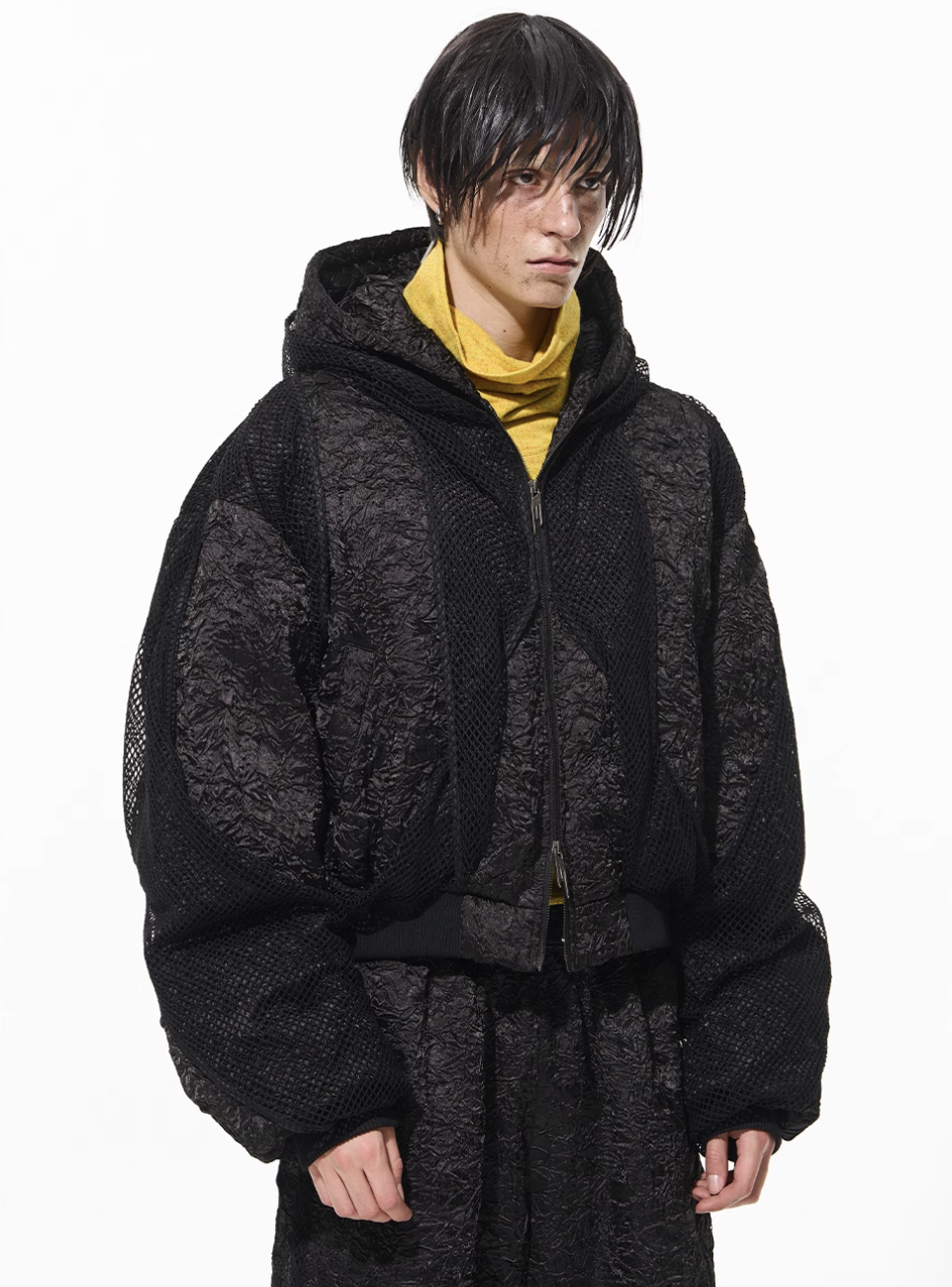 BLIND NO PLAN Double-layer Patchwork Hooded Bomber Jacket | Face 3 Face