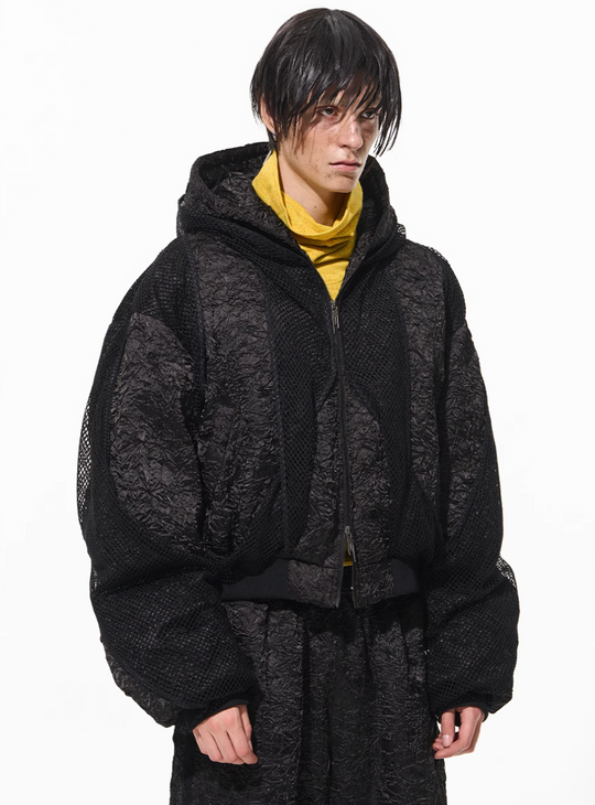 BLIND NO PLAN Double-layer Patchwork Hooded Bomber Jacket | Face 3 Face