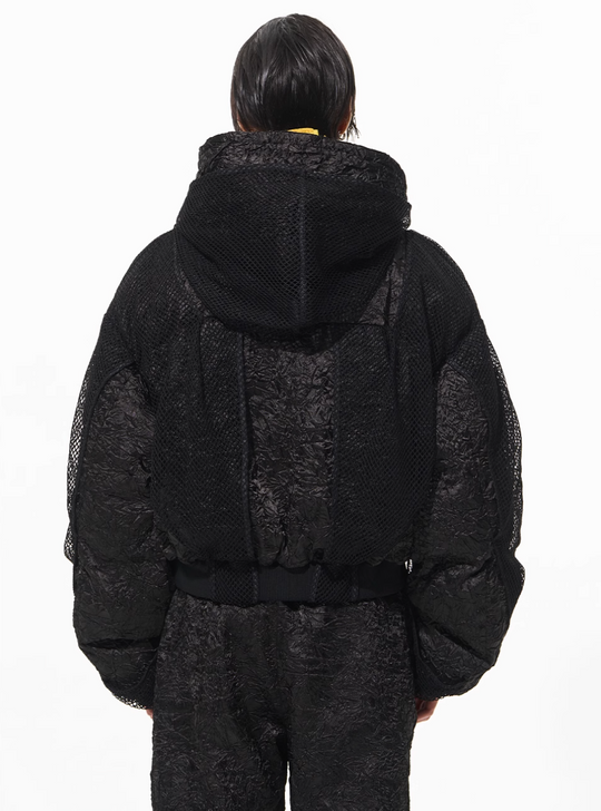 BLIND NO PLAN Double-layer Patchwork Hooded Bomber Jacket | Face 3 Face