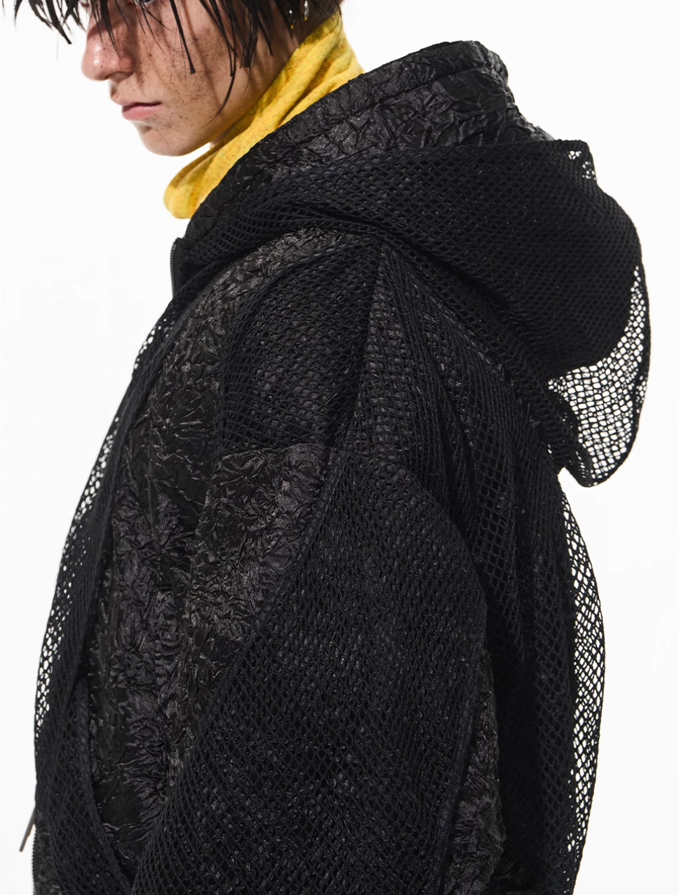 BLIND NO PLAN Double-layer Patchwork Hooded Bomber Jacket | Face 3 Face