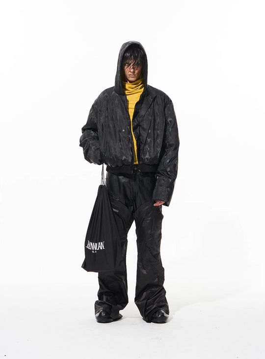 BLIND NO PLAN Snake-Texture Pleated Short Hooded Jacket | Face 3 Face