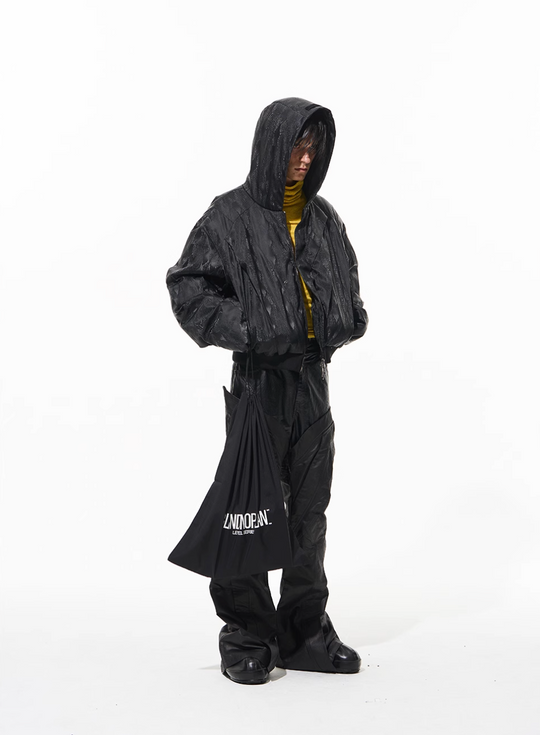 BLIND NO PLAN Snake-Texture Pleated Short Hooded Jacket | Face 3 Face