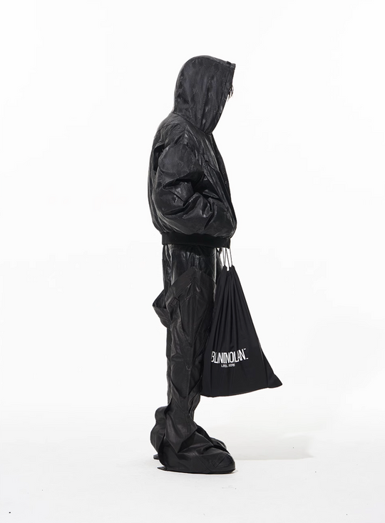 BLIND NO PLAN Snake-Texture Pleated Short Hooded Jacket | Face 3 Face