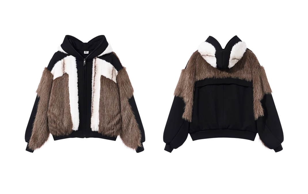BLIND NO PLAN Colorblocked Hooded Fur Jacket | Face 3 Face