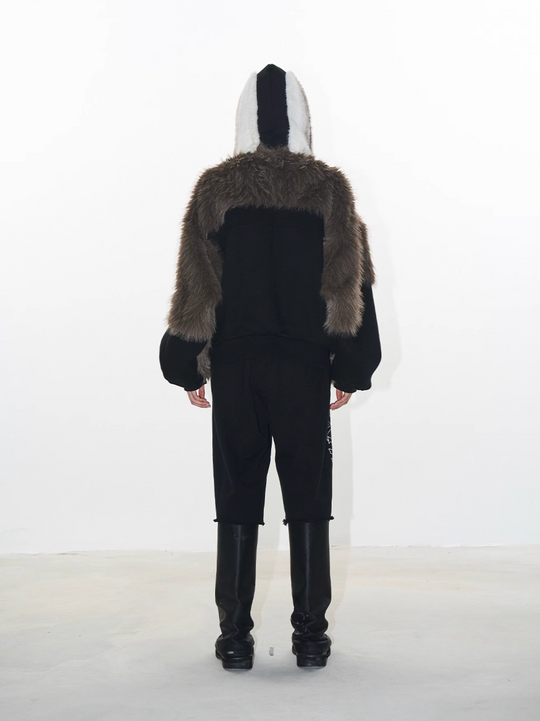 BLIND NO PLAN Colorblocked Hooded Fur Jacket | Face 3 Face