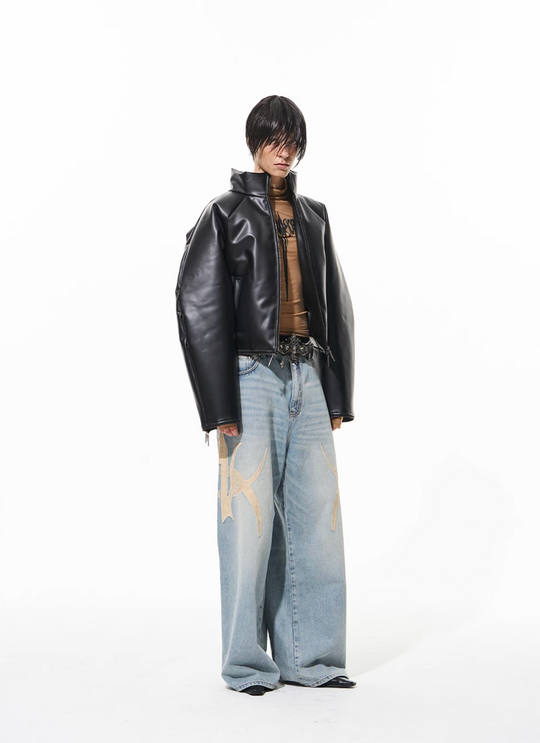 BLIND NO PLAN Rubberized Raglan Sleeve Puffer Jacket | Face 3 Face