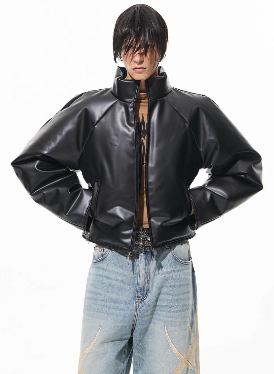 BLIND NO PLAN Rubberized Raglan Sleeve Puffer Jacket | Face 3 Face