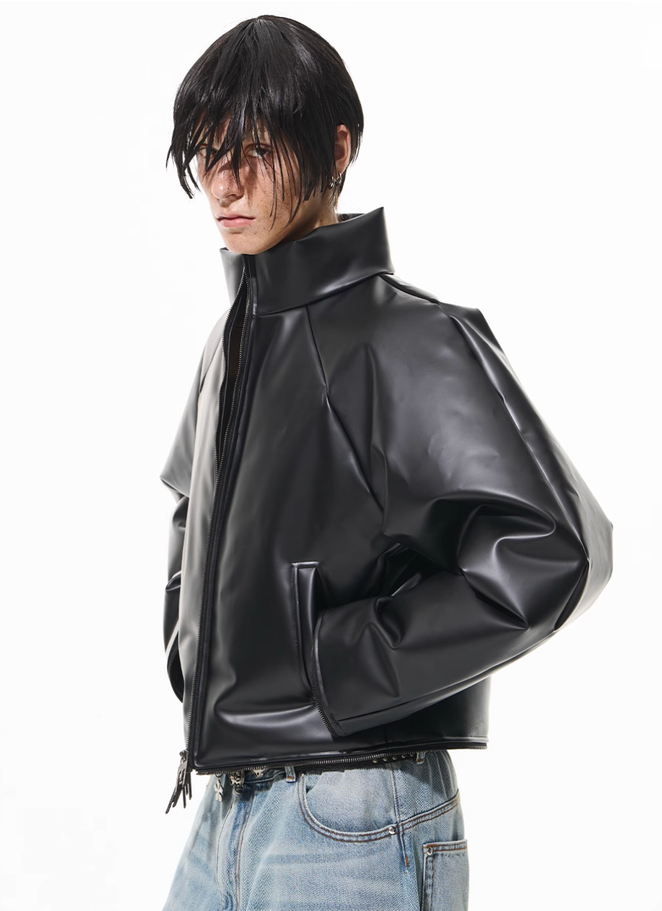 BLIND NO PLAN Rubberized Raglan Sleeve Puffer Jacket | Face 3 Face