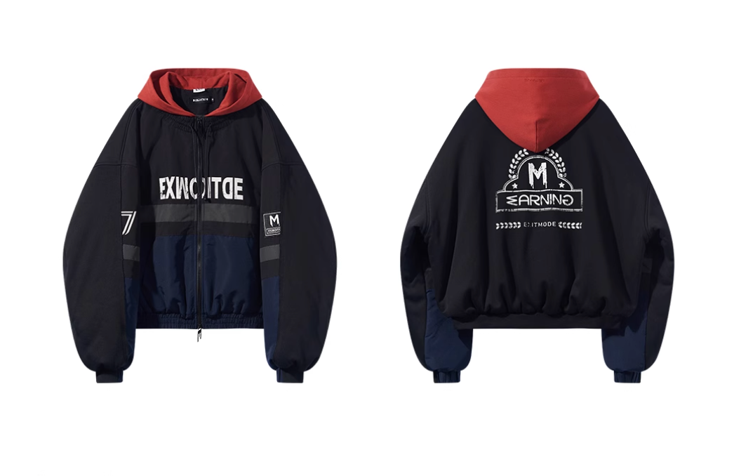 BLIND NO PLAN Colorblocked Embroidered Hooded Track Jacket | Face 3 Face