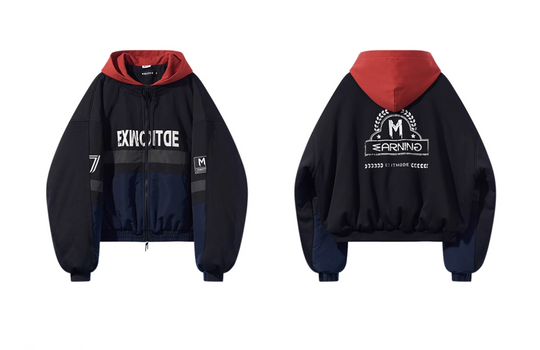 BLIND NO PLAN Colorblocked Embroidered Hooded Track Jacket | Face 3 Face