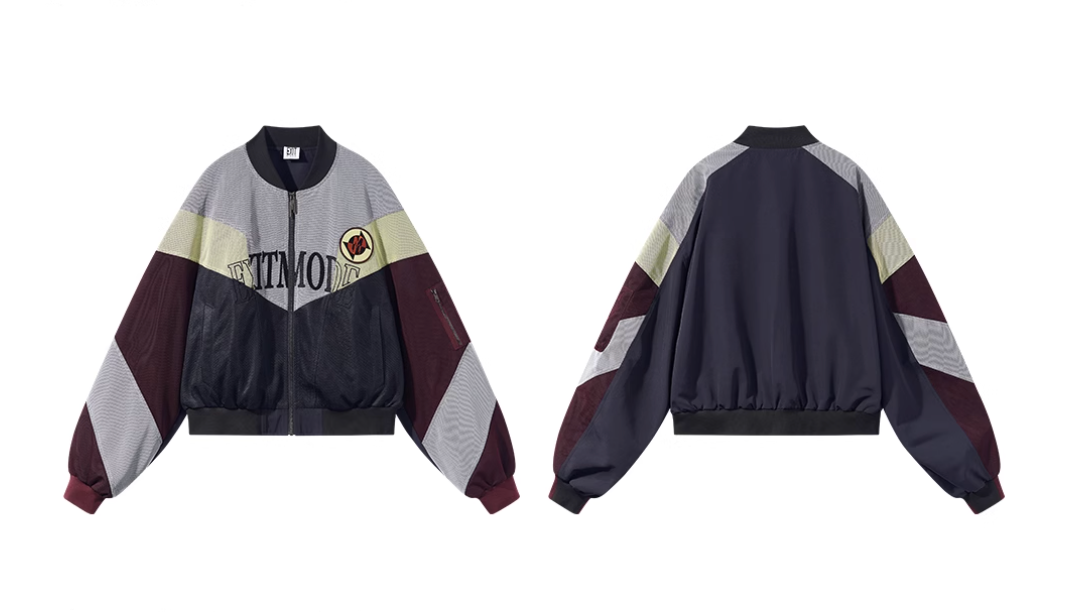 BLIND NO PLAN Mesh Double-Layer Contrast Badge MA-1 Jacket | Face 3 Face