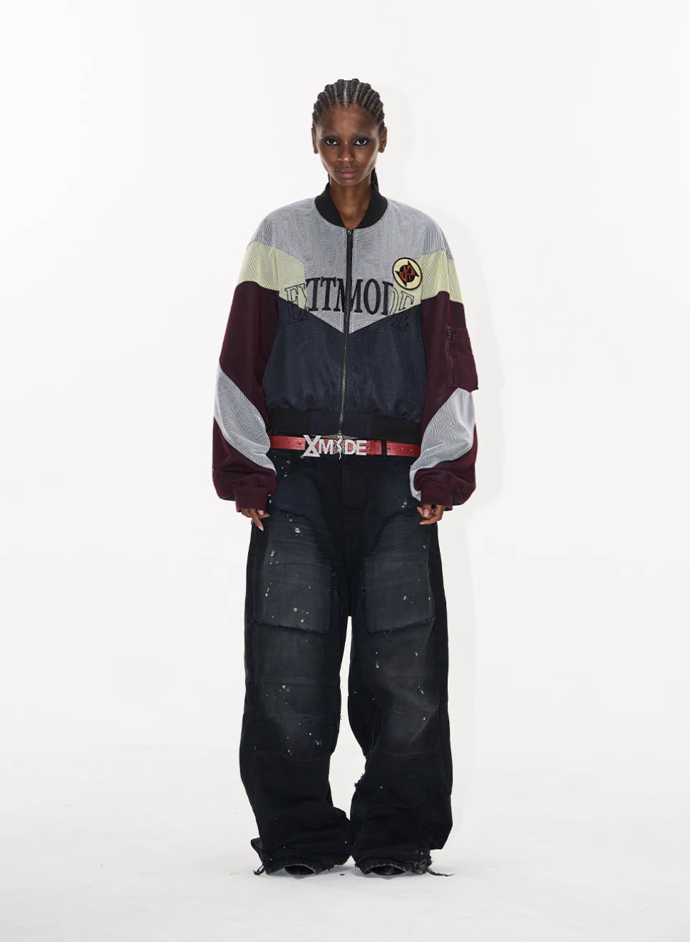 BLIND NO PLAN Mesh Double-Layer Contrast Badge MA-1 Jacket | Face 3 Face