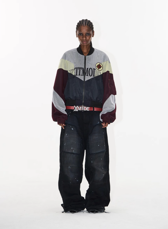 BLIND NO PLAN Mesh Double-Layer Contrast Badge MA-1 Jacket | Face 3 Face