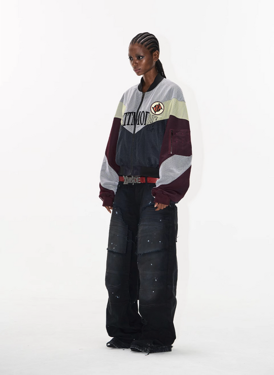 BLIND NO PLAN Mesh Double-Layer Contrast Badge MA-1 Jacket | Face 3 Face