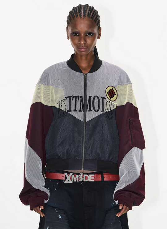 BLIND NO PLAN Mesh Double-Layer Contrast Badge MA-1 Jacket | Face 3 Face