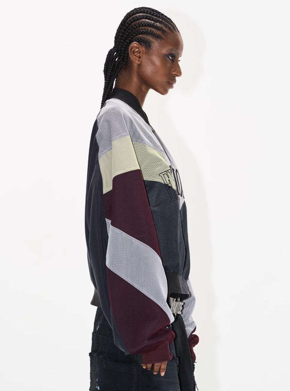 BLIND NO PLAN Mesh Double-Layer Contrast Badge MA-1 Jacket | Face 3 Face