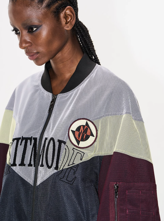 BLIND NO PLAN Mesh Double-Layer Contrast Badge MA-1 Jacket | Face 3 Face