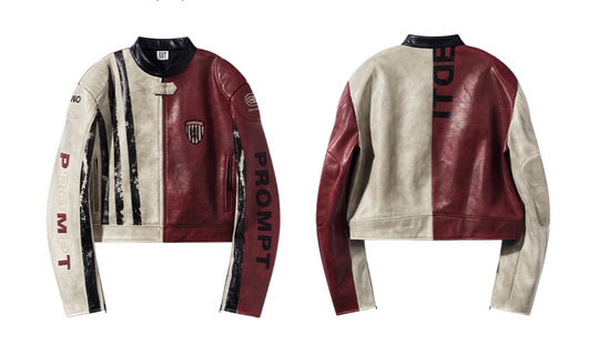 BLIND NO PLAN Distressed Leather Contrast Racing Jacket | Face 3 Face