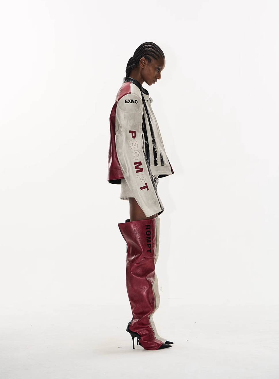 BLIND NO PLAN Distressed Leather Contrast Racing Jacket | Face 3 Face