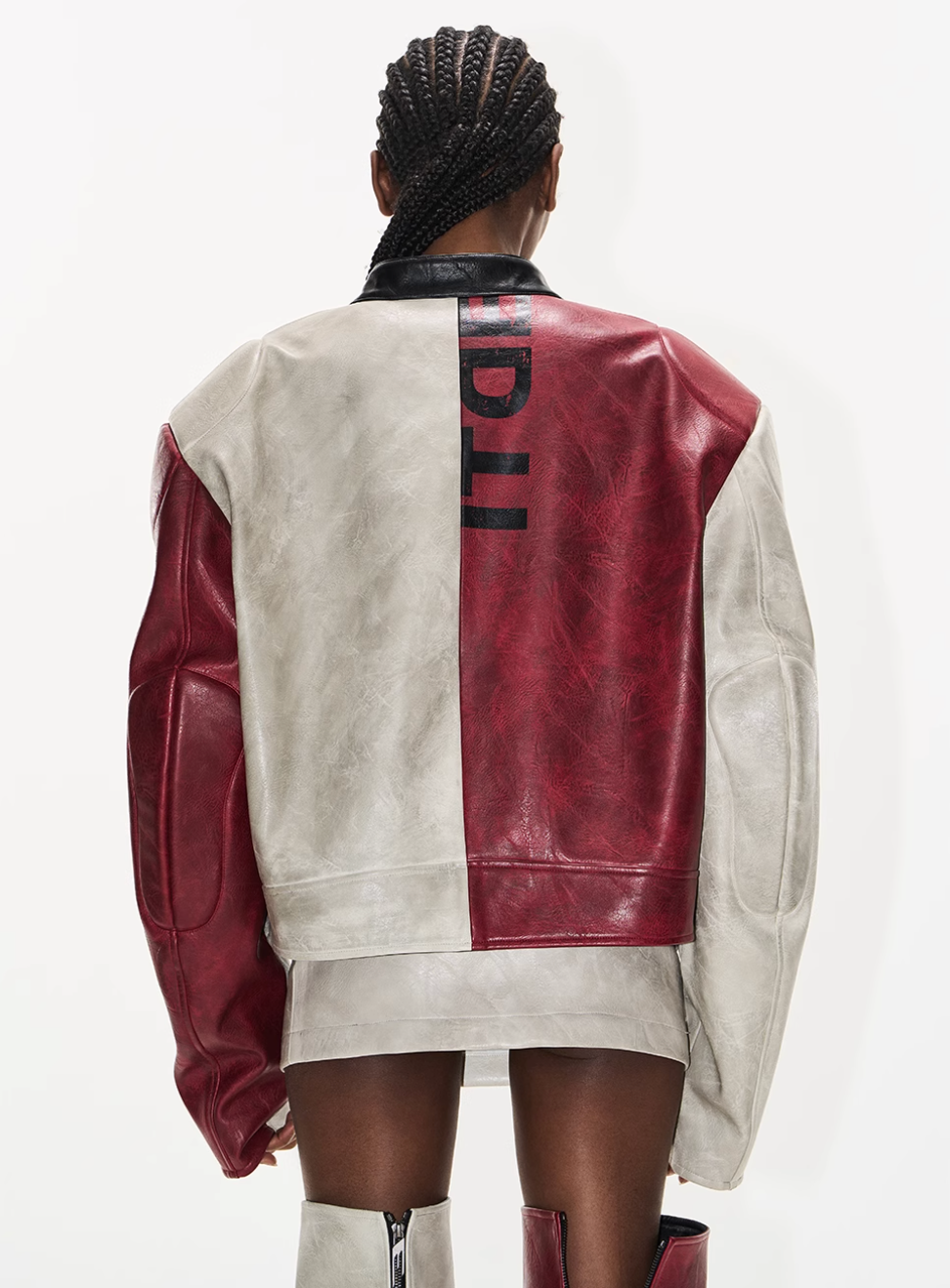 BLIND NO PLAN Distressed Leather Contrast Racing Jacket | Face 3 Face