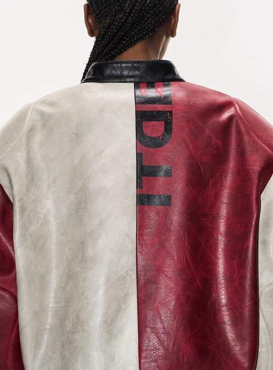 BLIND NO PLAN Distressed Leather Contrast Racing Jacket | Face 3 Face