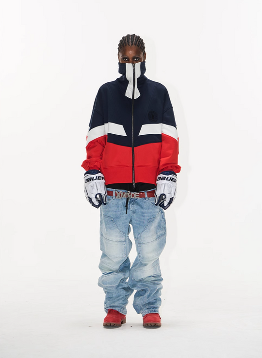BLIND NO PLAN Colorblocked High Neck Jersey Track Jacket | Face 3 Face