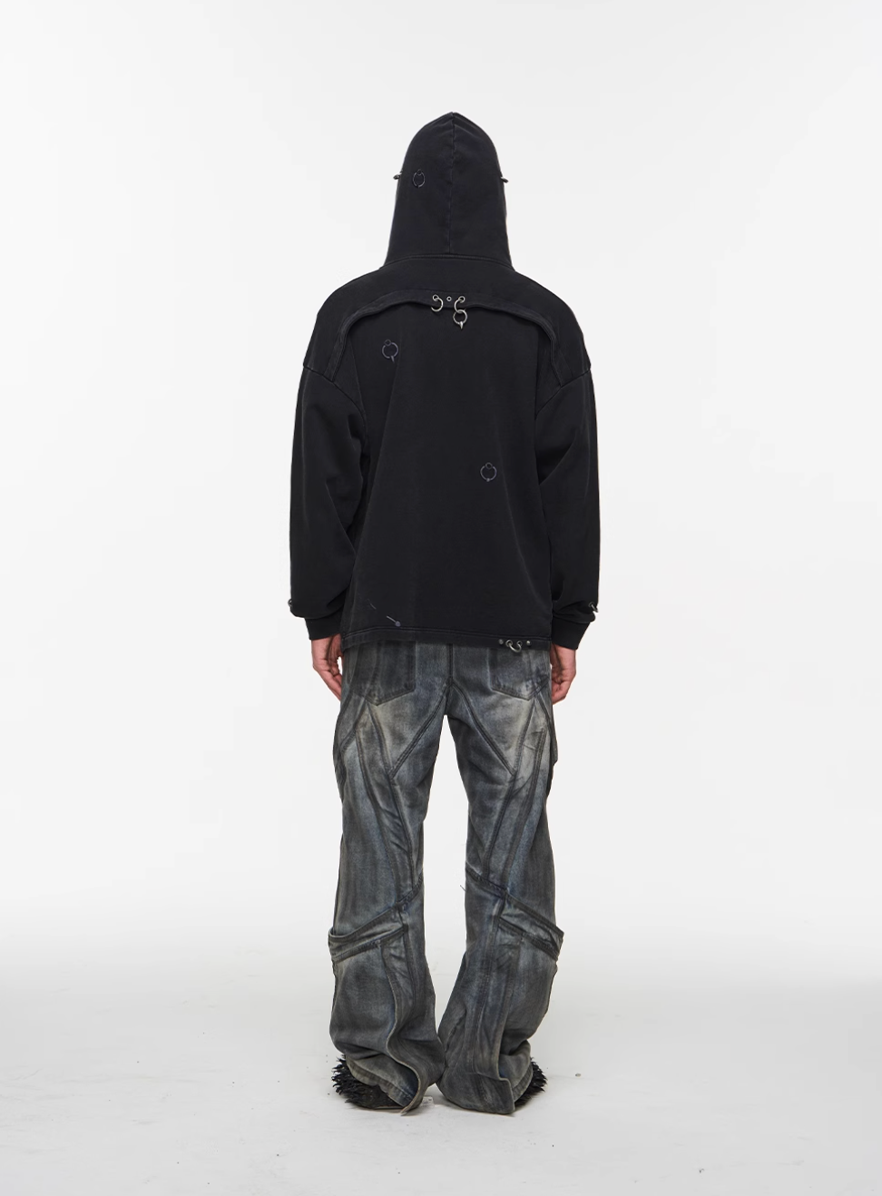 BLIND NO PLAN Washed Print Metal Detail Zip-Up Hoodie | Face 3 Face