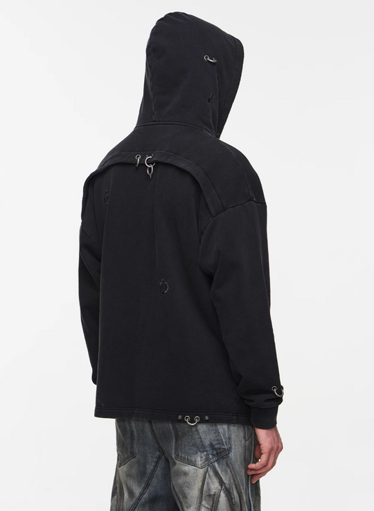 BLIND NO PLAN Washed Print Metal Detail Zip-Up Hoodie | Face 3 Face