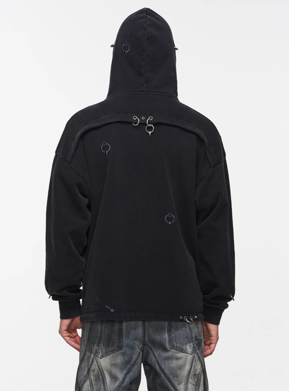BLIND NO PLAN Washed Print Metal Detail Zip-Up Hoodie | Face 3 Face