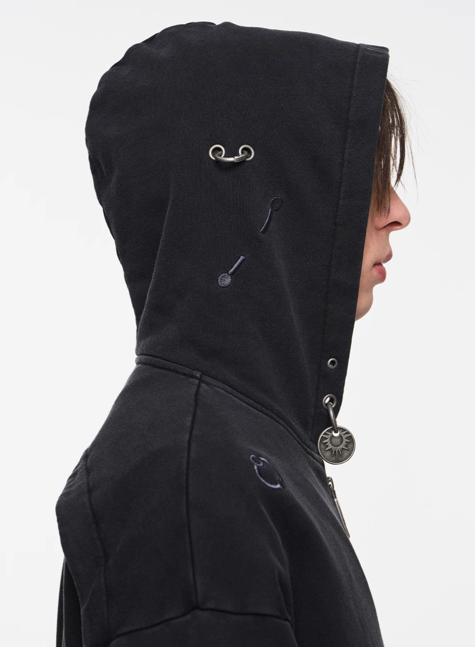 BLIND NO PLAN Washed Print Metal Detail Zip-Up Hoodie | Face 3 Face
