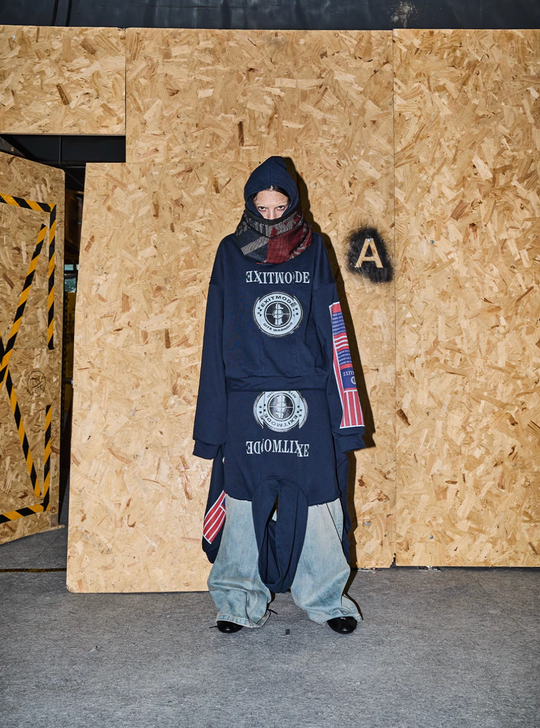 BLIND NO PLAN Reconstructed Printed Embroidered Hoodie | Face 3 Face