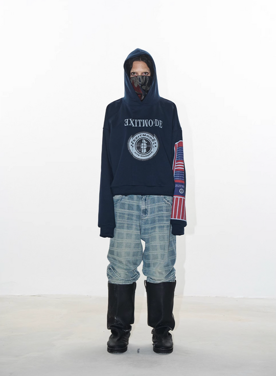 BLIND NO PLAN Reconstructed Printed Embroidered Hoodie | Face 3 Face