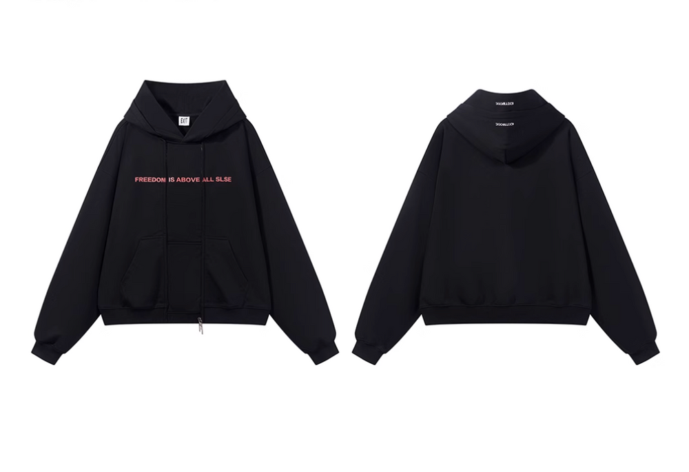 BLIND NO PLAN Double-Layer Patchwork Zipper Printed Hoodie | Face 3 Face