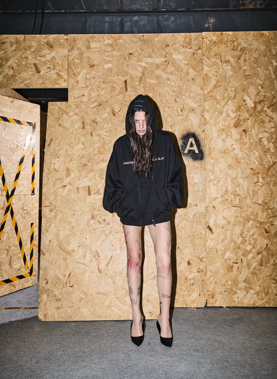 BLIND NO PLAN Double-Layer Patchwork Zipper Printed Hoodie | Face 3 Face