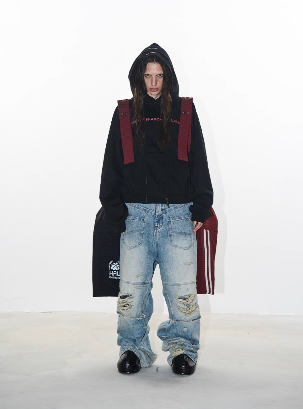 BLIND NO PLAN Double-Layer Patchwork Zipper Printed Hoodie | Face 3 Face