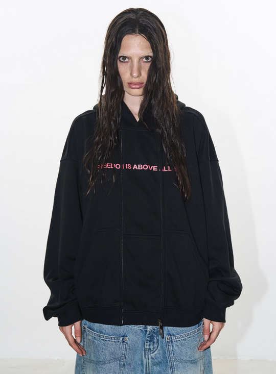 BLIND NO PLAN Double-Layer Patchwork Zipper Printed Hoodie | Face 3 Face